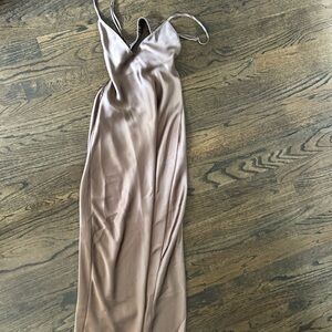 Zara Gold Slip Midi Dress Spaghetti Strap V-Neck